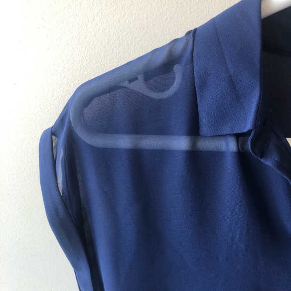 3/$30 Divided Sheer Dark Blue Button Up Top - Picture 3 of 4